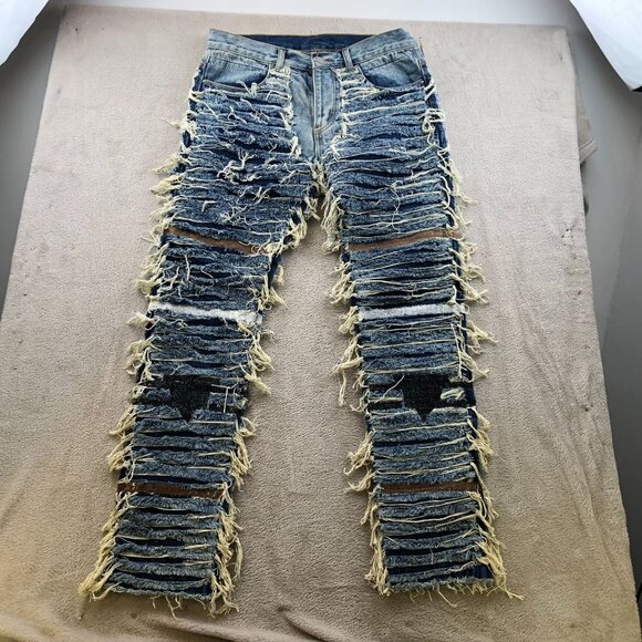 Mnml Men's Jeans Size 33 Distressed Frayed Denim Cotton Blue - Picture 15 of 16